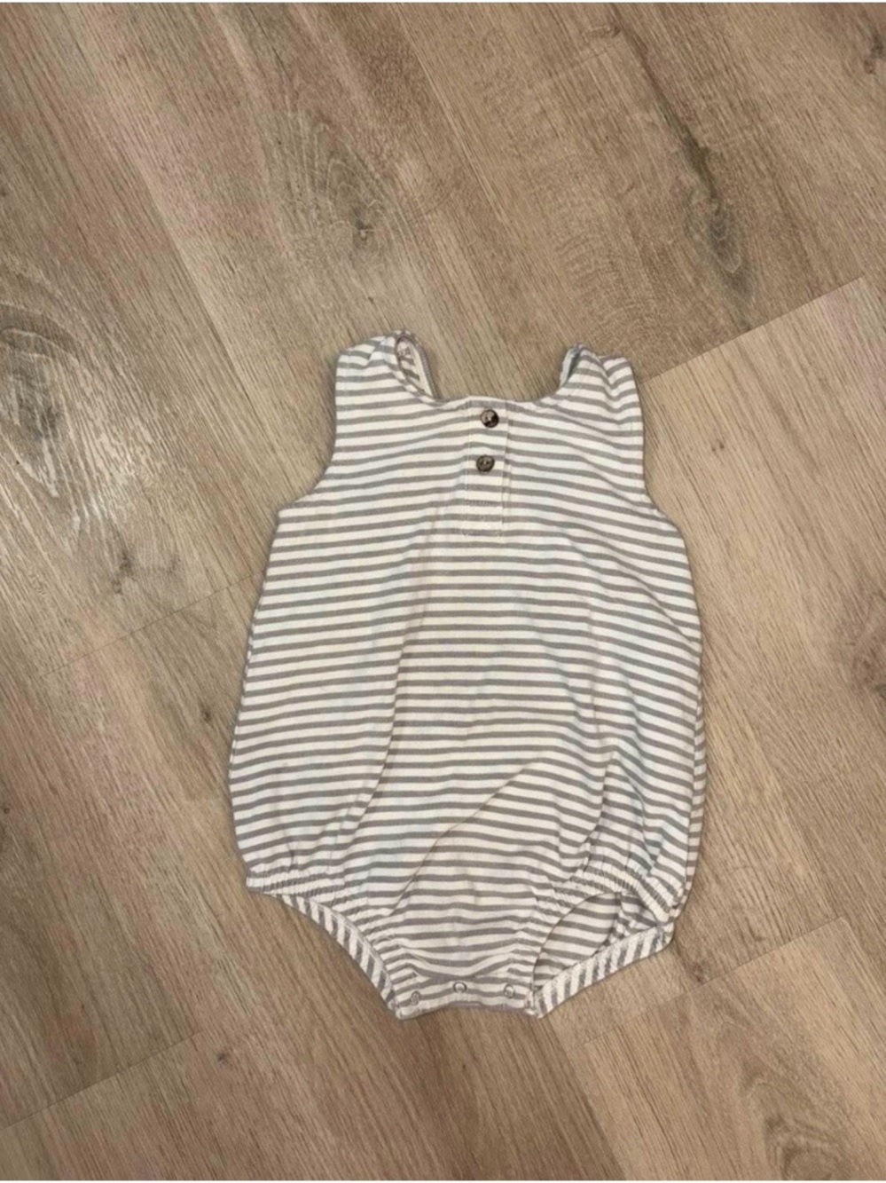 Quincy Mae White and Light Gray Striped Baby Romper